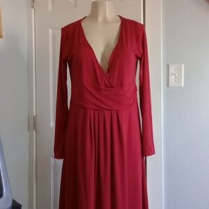 DOUBLJU Elegant Red Long Sleeve Dress